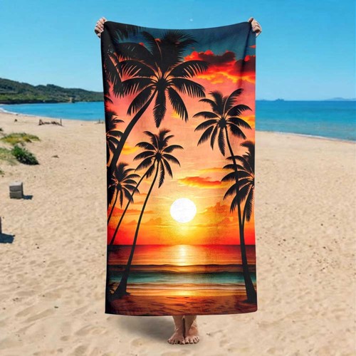 Palm tree sunset beach print - tree,